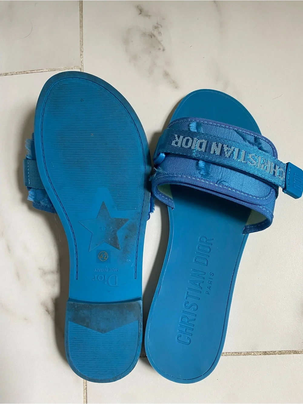 Dior Blue Slide Sandals with CHRISTIAN DIOR Strap